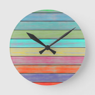 Horloge Ronde Plaques de bois colorées