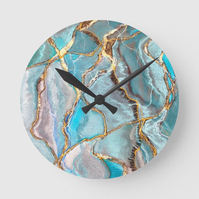 Horloge Ronde Plateau acrylique Turquoise Turquoise Geode Kintsu (Recto)