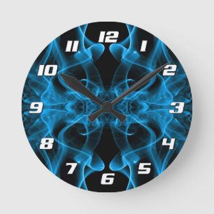 Horloge Ronde Plumes de fumée bleue sur noir avec des chiffres