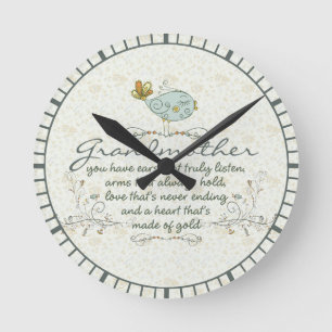 Horloge Ronde Poème de grand-mère avec des oiseaux