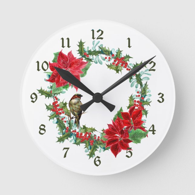 Horloge Ronde Poinsettia Holly Berry (Recto)