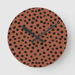 Horloge Ronde Points Empreintes de léopard Rouille Terracotta C