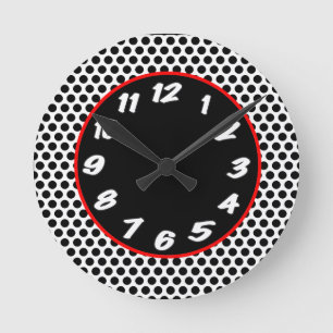 Horloge Ronde Points Noir N Blanc Avec Accent Rouge Rétro