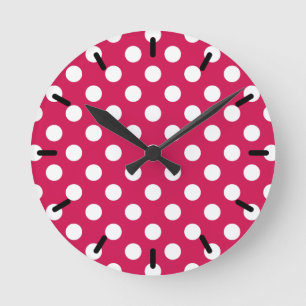 Horloge Ronde Pois blancs sur cerise