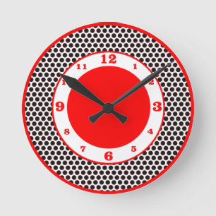 Horloge Ronde pois - Noir, Blanc et Rouge