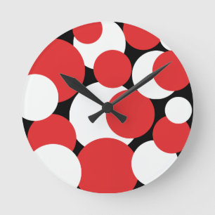 Horloge Ronde Pois noirs, blancs et rouges