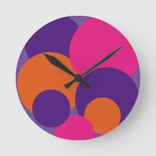 Horloge Ronde Pois orange, violet et rose chaud