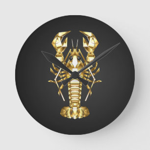 Horloge Ronde Poisson à langouste polygonale dorée sur noir