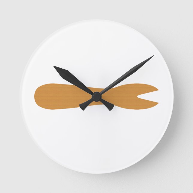 Horloge Ronde Poissons & Chips Boutique Fourche en bois (Recto)