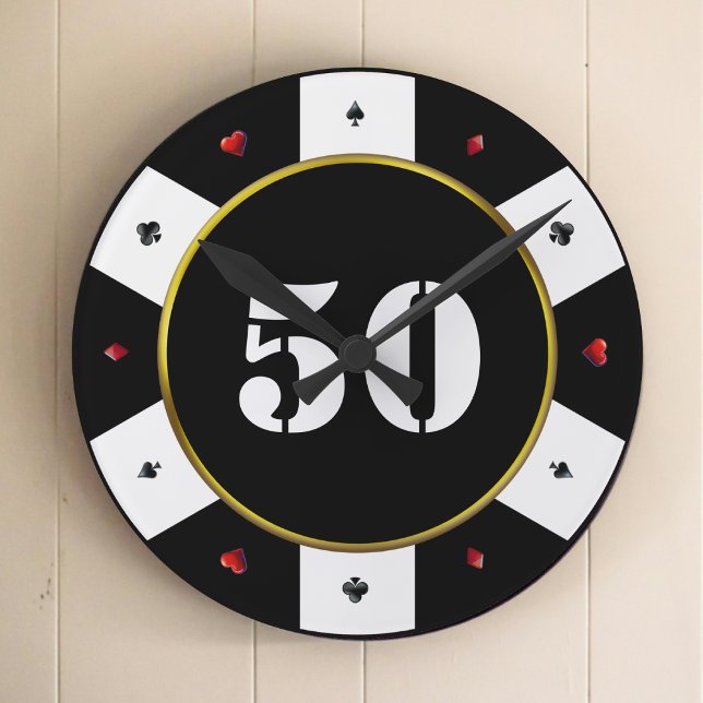 Horloge Ronde Poker Chip 50e fête d'anniversaire (Funny Poker Humor Pot Head Poker Cards
)