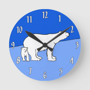 Horloge Ronde Polar Bear Mom and Cub Peinture - Wildlife Art