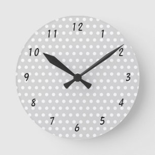 Horloge Ronde Polka Motif blanc et gris pâle avec des chiffres