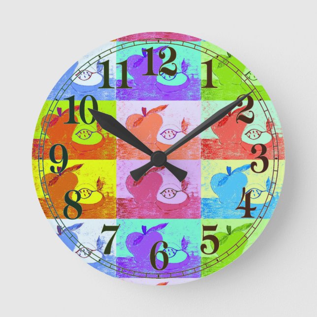 Horloge Ronde Pomme d'art pop coloré (Recto)