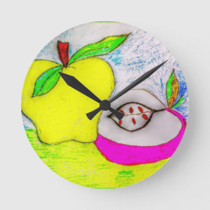 Horloge Ronde Pomme d'art pop colorée et brillante