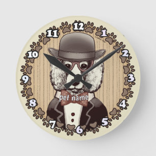 Horloge Ronde Poodle blanc portant des lunettes