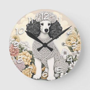 Horloge Ronde Poodle en Fleurs Whimsical