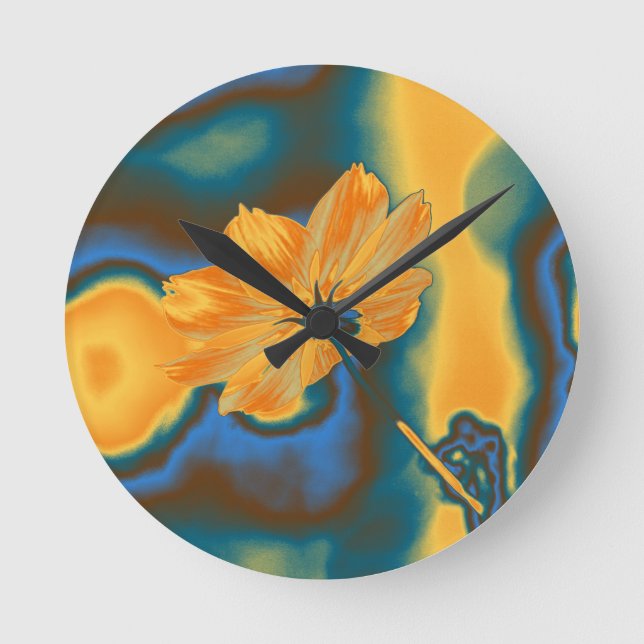 Horloge Ronde Pop Art Belle Fleur de Cosmos Jaune (Recto)