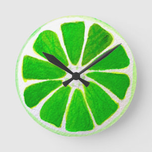 Horloge Ronde Pop art bright lime fruit original watercolour
