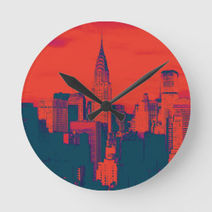 Horloge Ronde Pop Style Rouge Retro Art New York City