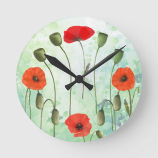 Horloge Ronde Poppies et verdure 24h/24