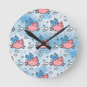 Horloge Ronde porcs volants