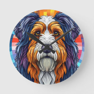 Horloge Ronde Portrait Artistique Coloré d'un Chien