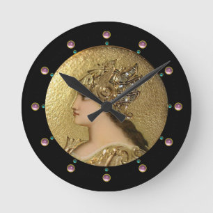 HORLOGE RONDE PORTRAIT D'ATHENA AVEC DES GOLDEN HELMET ET DES GR