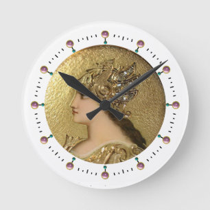 HORLOGE RONDE PORTRAIT D'ATHENA AVEC DES GOLDEN HELMET ET DES GR