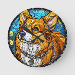 Horloge Ronde Portrait de Chien Corgi Décoration Murale de Chiot