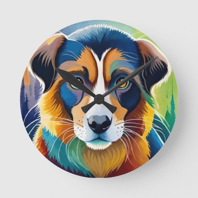 Horloge Ronde Portrait de chien mignon coloré près (Recto)