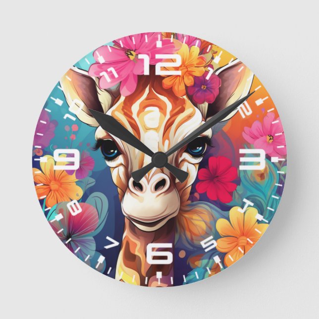 Horloge Ronde Portrait de Giraffe Florale-9320 (Recto)