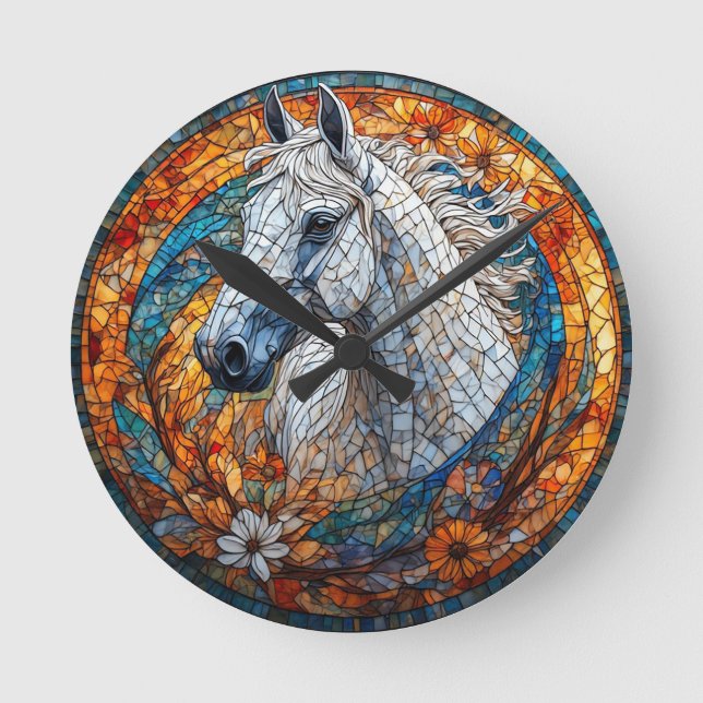 Horloge Ronde Portrait élégant en verre de cheval (Recto)