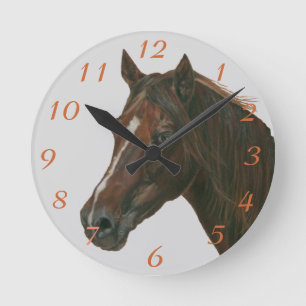 Horloge Ronde portrait équin de cheval de brun de jument de