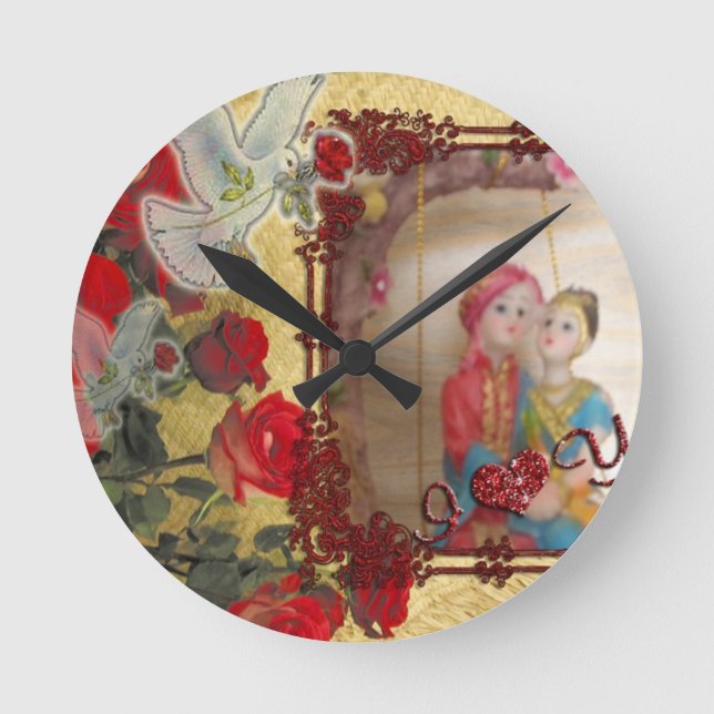 Horloge Ronde Portrait graphique de poupée de mariage imprimé (Recto)
