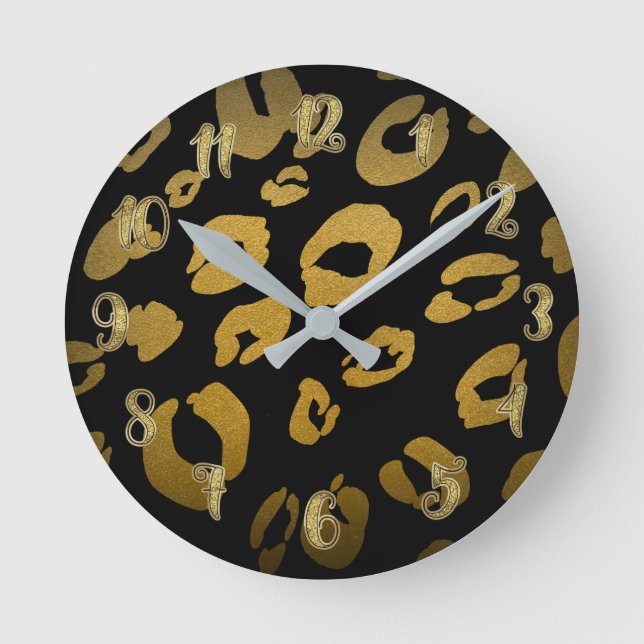 Horloge Ronde Poster de animal Cheetah Léopard Noir et Or (Recto)
