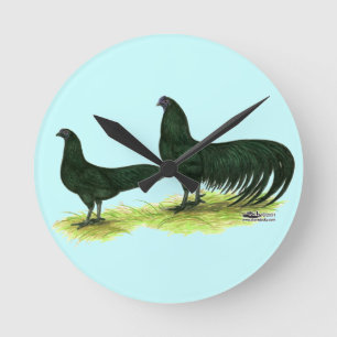 Horloge Ronde Poules noires de Sumatra
