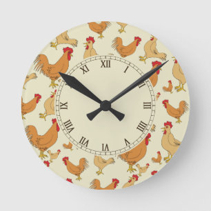 Horloge Ronde Poulet et coqs Brown