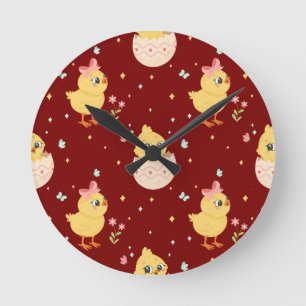Horloge Ronde Poussin de Pâques mignon avec motif transparent à 