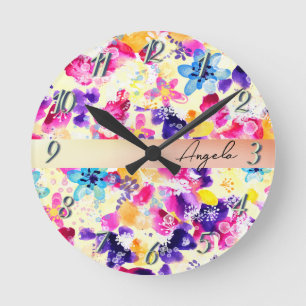 Horloge Ronde Prairie de Fleurs Sauvages Fleurs Élégamment Délab