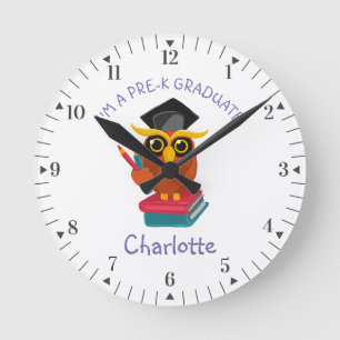 Horloge Ronde Pre K Graduate Kindergarten Girls Owl Grad Custom