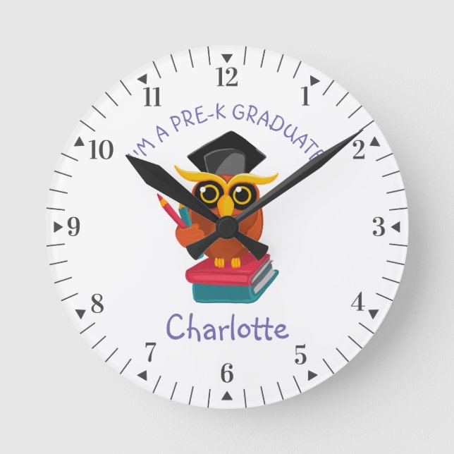 Horloge Ronde Pré K Graduate maternelle Girls Owl Grad Custom (Recto)