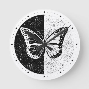Horloge Ronde Pretty Elegant Butterfly Black & White Day Night