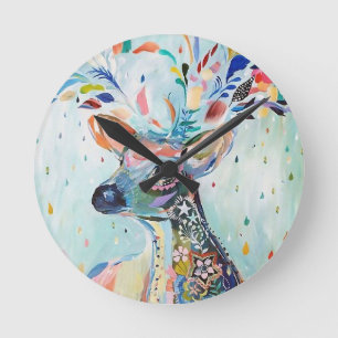 Horloge Ronde Pretty Modern Deer Art Flower Antler