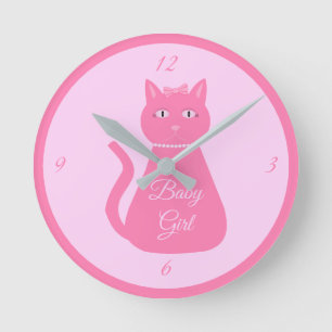 Horloge Ronde Pretty Pink Baby Girl Cat Custom