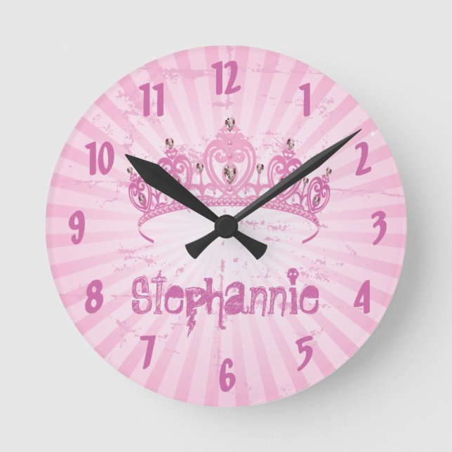Horloge Ronde Princesse nommée personnalisée Crown Tiara de rose (Recto)