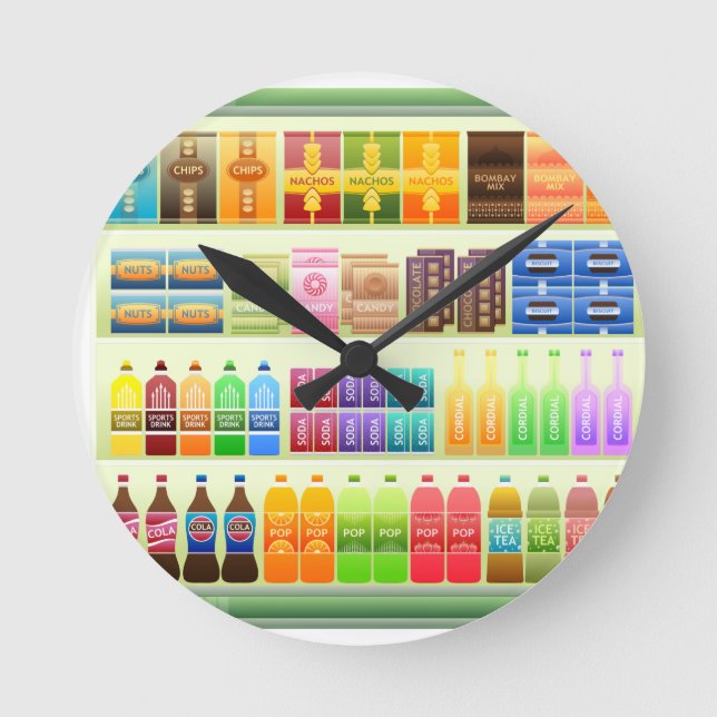 Horloge Ronde produits de tablette de supermarché snacks (Recto)