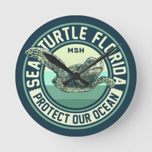 Horloge Ronde Protection de la Tortue Marine Monogramme Personna