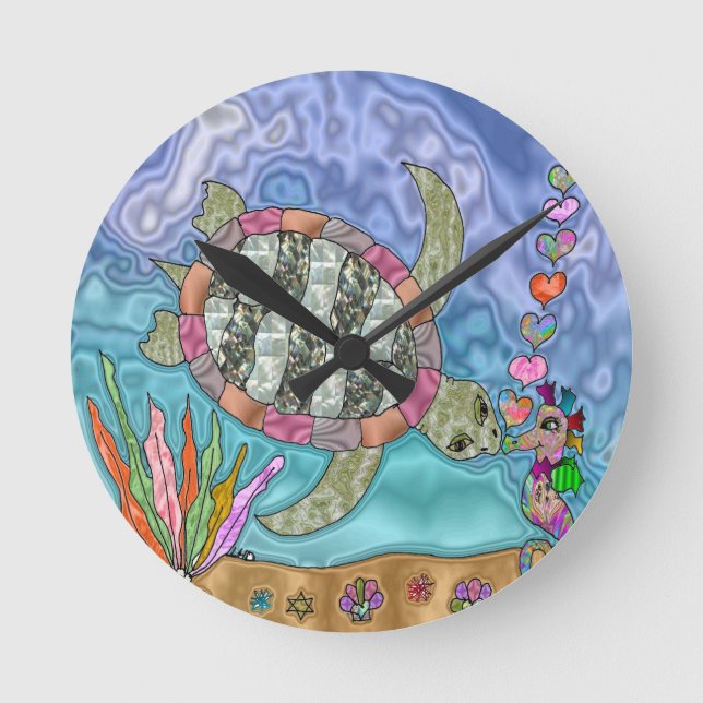 Horloge Ronde Psychédélic Sea Turtle Seahorse (Recto)