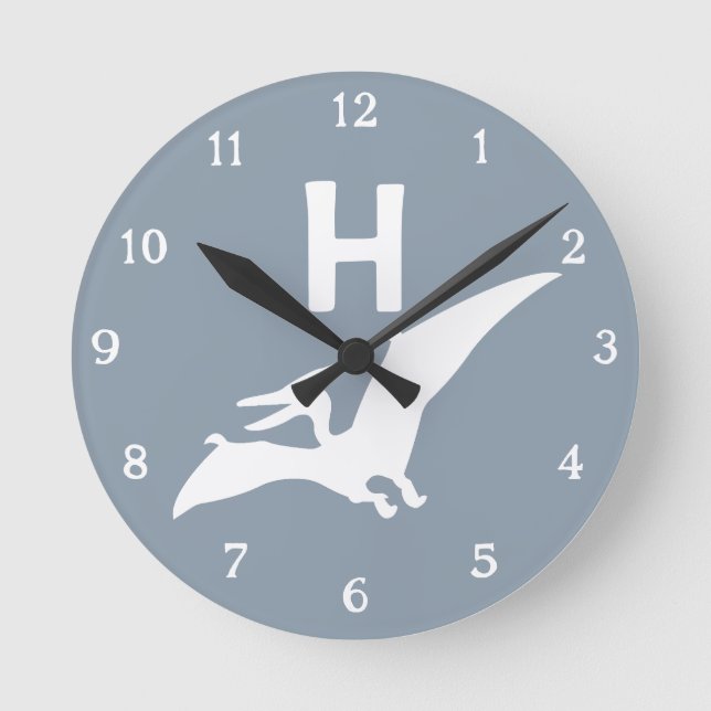 Horloge Ronde Pterodactyl Dinosaur Monogram Nursery Wall Clock (Recto)