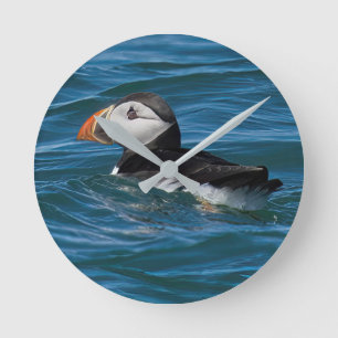 Horloge Ronde Puffin en mer imitation toile imprimer clé d'impre